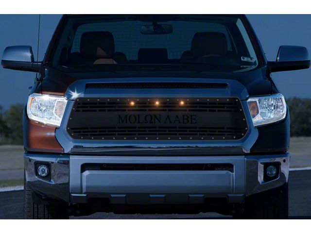 1-Piece Steel Upper Grille Insert; Molon Labe with Amber Raptor Lights (14-17 Tundra)