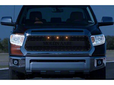 1-Piece Steel Upper Grille Insert; Molon Labe with Amber Raptor Lights (14-17 Tundra)