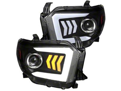Light Bar DRL Projector Headlights with Sequential Turn Signals; Matte Black Housing; Clear Lens (14-21 Tundra w/ Factory Halogen Headlights)