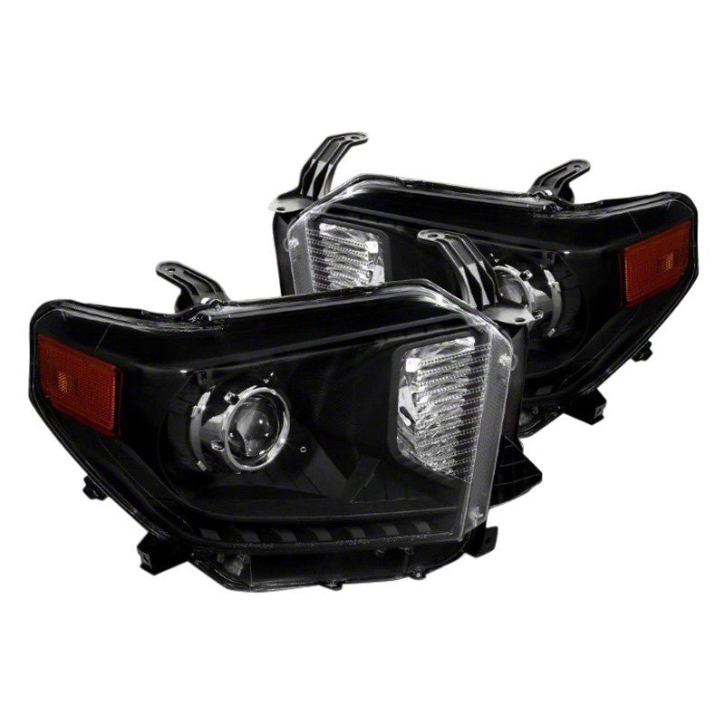 Retro Style Projector Headlights; Black Housing; Clear Lens (14-21 Tundra w/ Factory Halogen Headlights)
