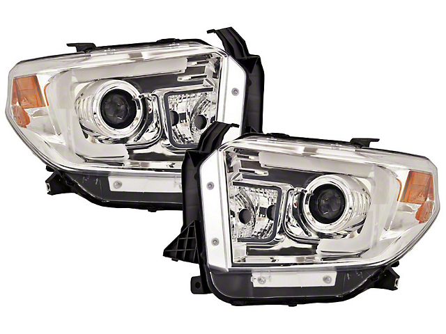 Light Bar DRL Halo Projector Headlights; Chrome Housing; Clear Lens (14-16 Tundra w/ Factory Halogen Headlights)