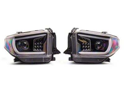 Projector Headlights with Sequential Turn Signals; Jet Black Housing; Clear Lens (14-21 Tundra w/ Factory Halogen Headlights)
