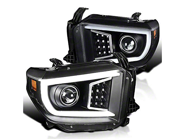 Projector Headlights with Sequential Turn Signals; Matte Black Housing; Clear Lens (14-21 Tundra w/ Factory Halogen Headlights)