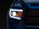 LED C-Bar Projector Headlights with Sequential Turn Signals; Gloss Black Housing; Smoked Lens (14-21 Tundra w/ Factory Halogen Headlights)