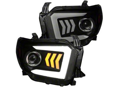 Light Bar DRL Projector Headlights with Sequential Turn Signals; Black Housing; Smoked Lens (14-21 Tundra w/ Factory Halogen Headlights)