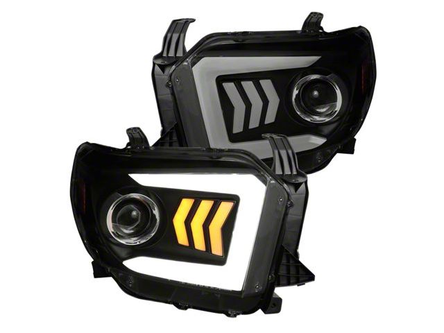 Light Bar DRL Projector Headlights with Sequential Turn Signals; Black Housing; Smoked Lens (14-21 Tundra w/ Factory Halogen Headlights)