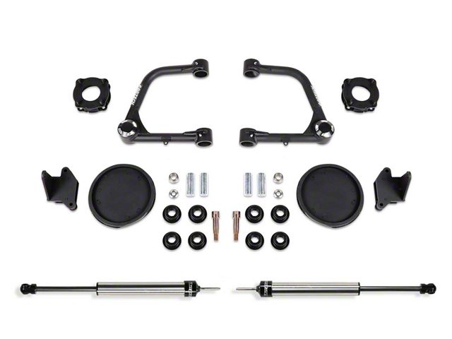 Fabtech 3-Inch Uniball Upper Control Arm Lift Kit with Front Shock Spacers, Rear Coil Spring Spacers and Dirt Logic 2.25 Shocks (22-24 Tundra CrewMax w/ Factory Rear Coil Springs & w/o AVS System, Excluding Hybrid)
