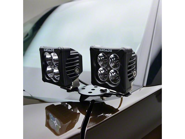 ZRoadz Four 3-Inch White and Amber LED Pod Lights with Hood Hinge Mounting Brackets (22-24 Tundra)