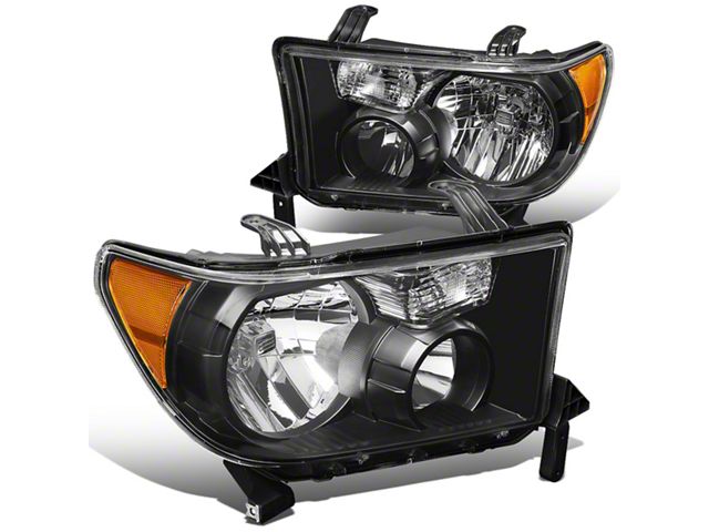 Headlights with Amber Corners; Black Housing; Clear Lens (07-13 Tundra w/o Level Adjuster)