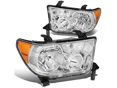 Headlights with Amber Corners; Chrome Housing; Clear Lens (07-13 Tundra w/o Level Adjuster)