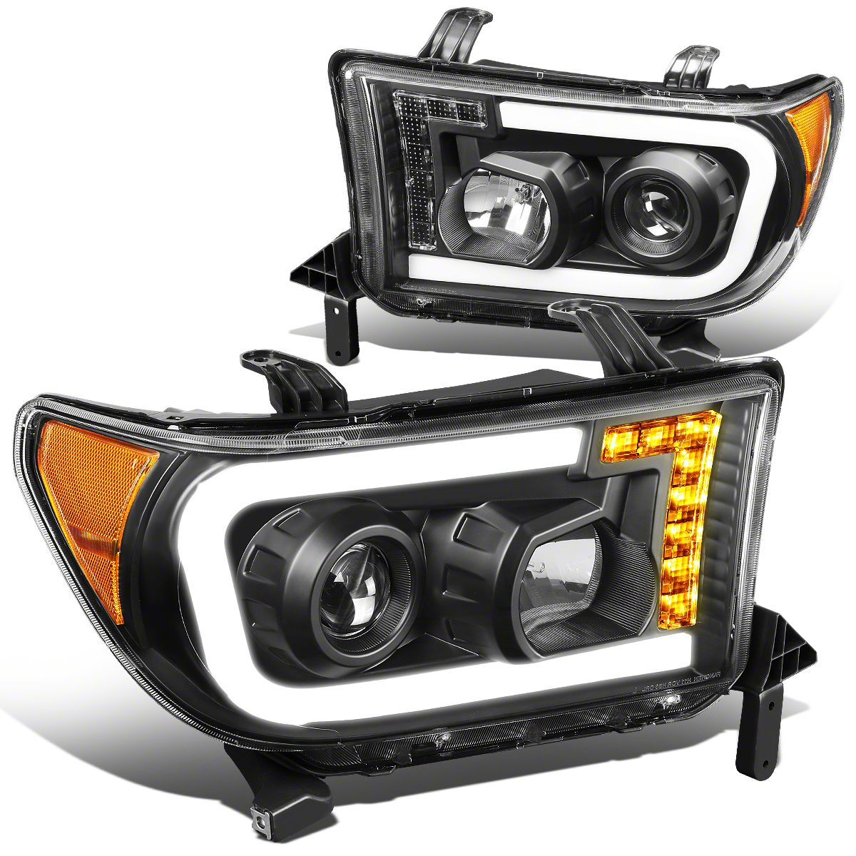 Tundra LED DRL Projector Headlights with Amber Corners; Black Housing