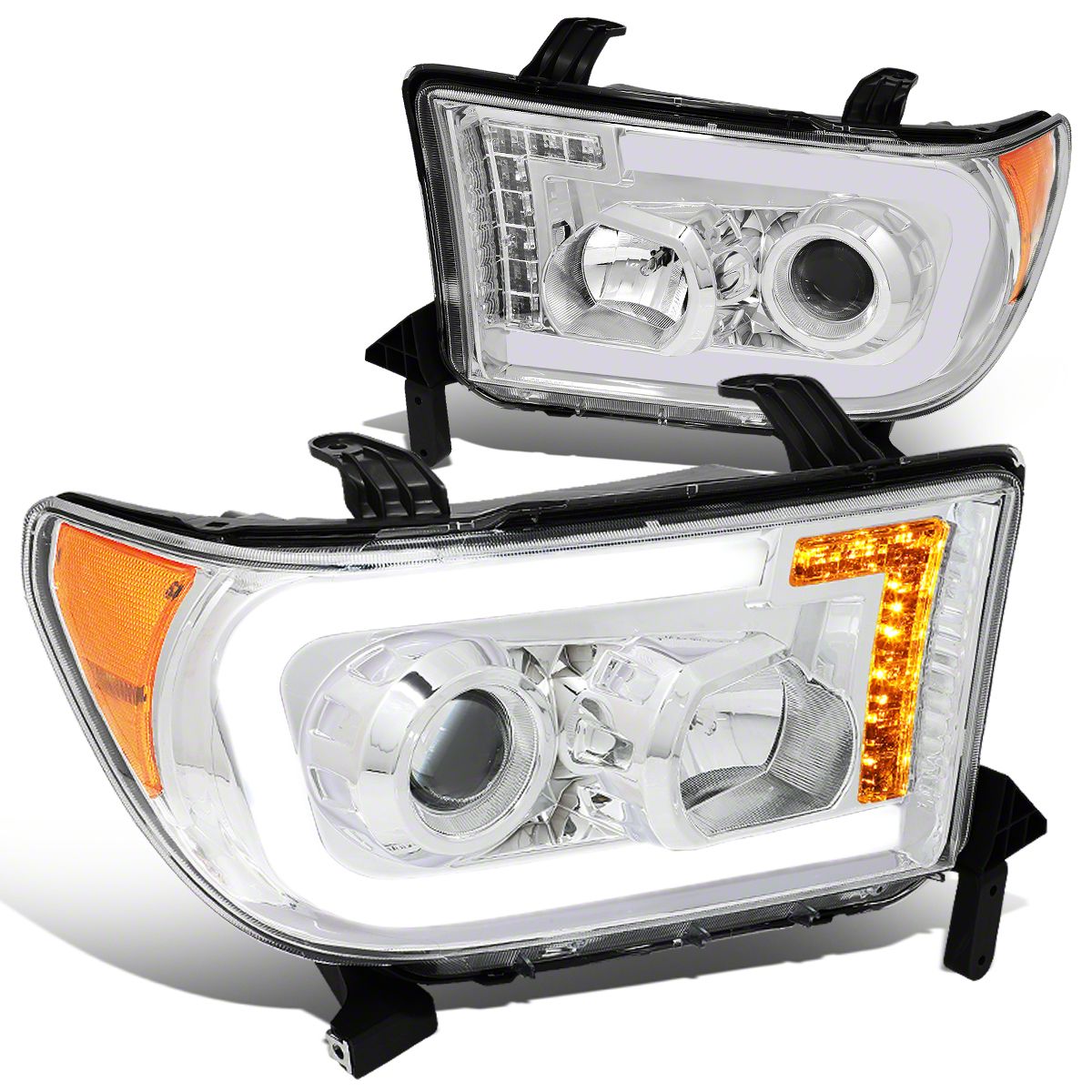 Tundra LED DRL Projector Headlights with Amber Corners; Chrome Housing