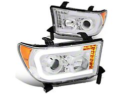 LED DRL Projector Headlights with Amber Corners; Chrome Housing; Clear Lens (07-13 Tundra w/o Level Adjuster)