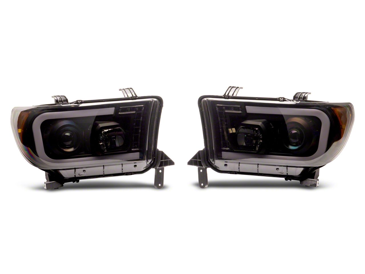 Tundra LED DRL Projector Headlights with Amber Corners; Black Housing
