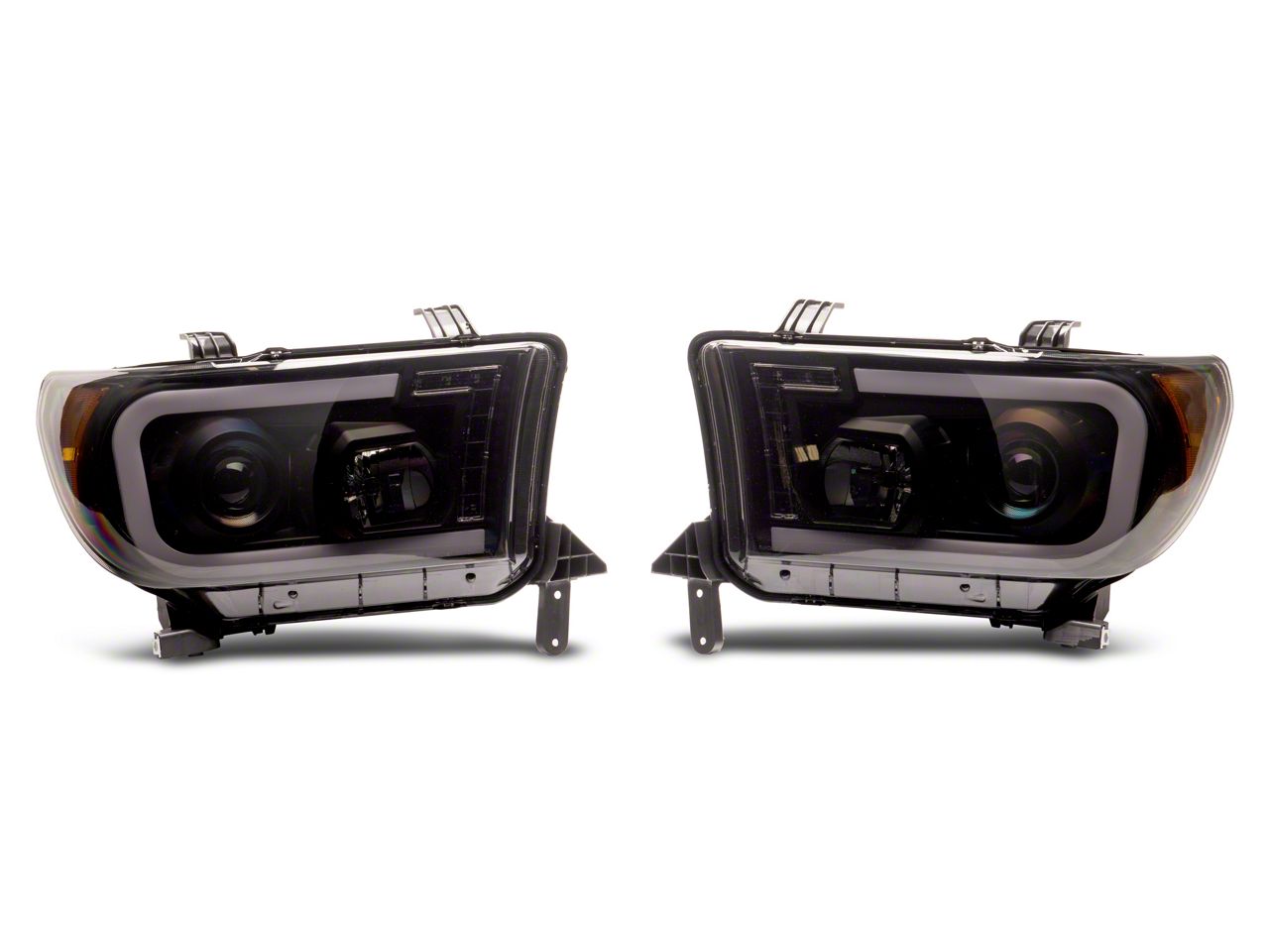 Tundra LED DRL Projector Headlights with Amber Corners; Black Housing