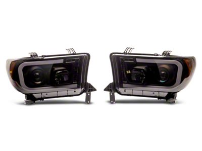 LED DRL Projector Headlights with Amber Corners; Black Housing; Smoked Lens (07-13 Tundra w/o Level Adjuster)