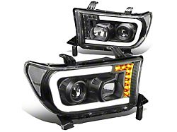 LED DRL Projector Headlights with Clear Corners; Black Housing; Clear Lens (07-13 Tundra w/o Level Adjuster)