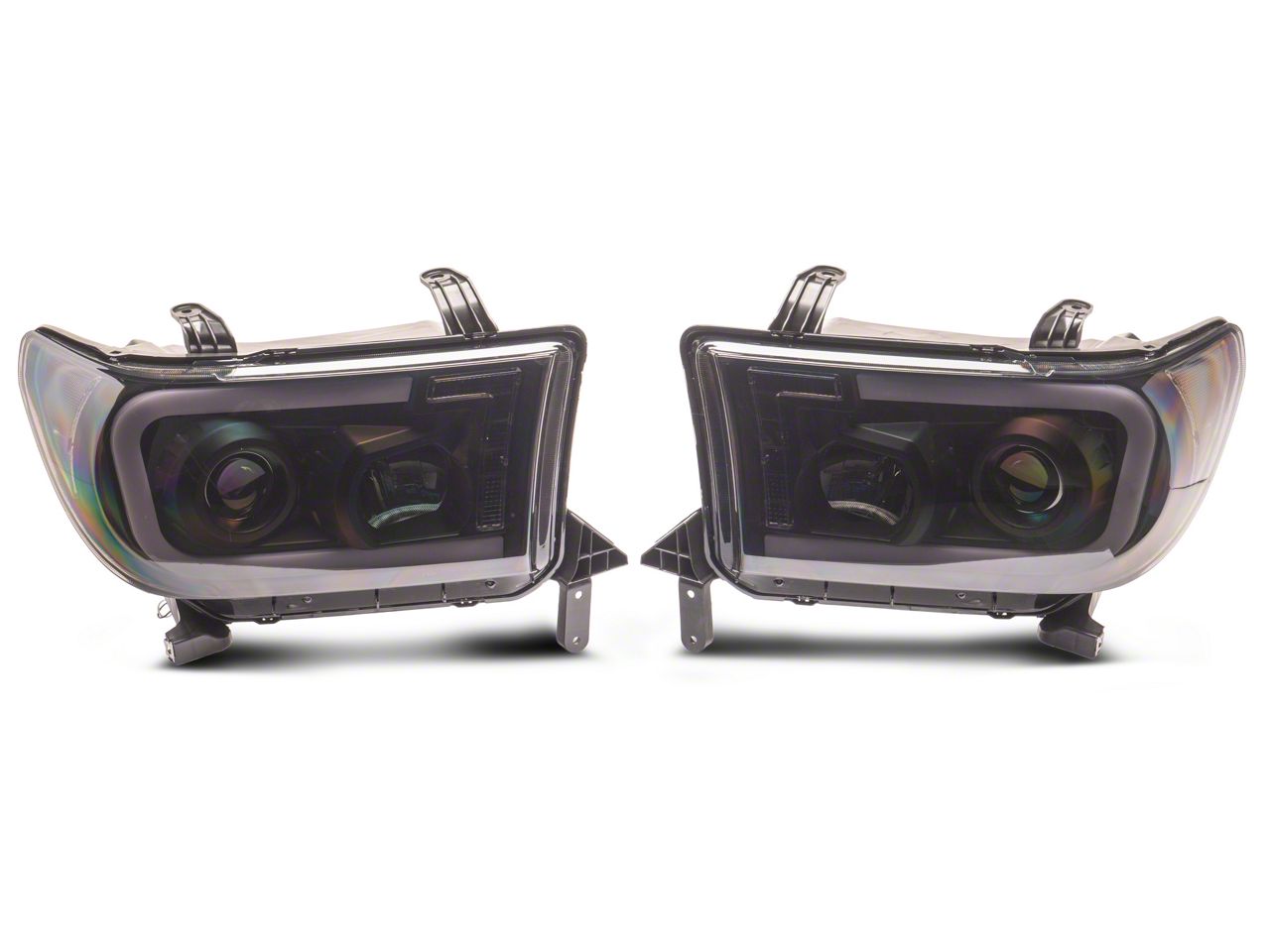 Tundra LED DRL Projector Headlights with Clear Corners; Black Housing;  Smoked Lens (07-13 Tundra w/o Level Adjuster)