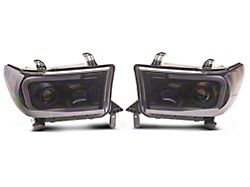 LED DRL Projector Headlights with Clear Corners; Black Housing; Smoked Lens (07-13 Tundra w/o Level Adjuster)