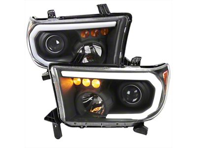 LED Tube Projector Headlights; Black Housing; Clear Lens (07-13 Tundra w/o Level Adjusters)