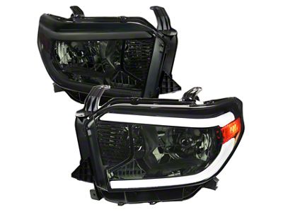 LED Bar Factory Style Headlights; Chrome Housing; Smoked Lens (14-21 Tundra w/ Factory Halogen Headlights)