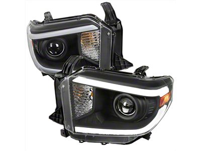 LED Bar Projector Style Headlights; Matte Black Housing; Clear Lens (14-21 Tundra w/ Factory Halogen Headlights)