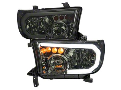 LED Tube Factory Style Headlights; Chrome Housing; Smoked Lens (07-13 Tundra w/o Headlight Level Adjusters)