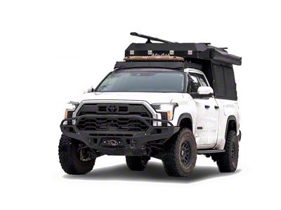 Prinsu Roof Rack with 40-Inch LED Light Bar Cutout Wind Deflector; Black (22-24 Tundra Double Cab)