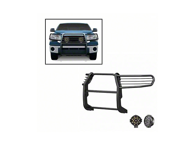 Grille Guard with 7-Inch Black Round LED Lights; Black (07-21 Tundra, Excluding Limited & Platinum)