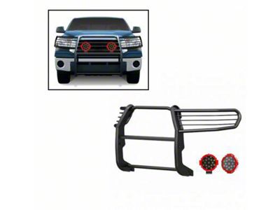 Grille Guard with 7-Inch Red Round LED Lights; Black (07-21 Tundra, Excluding Limited & Platinum)