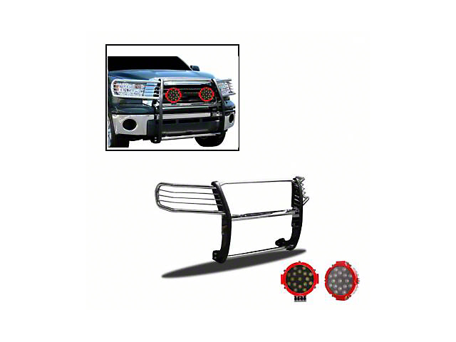 Grille Guard with 7-Inch Red Round LED Lights; Stainless Steel (07-21 Tundra, Excluding Limited & Platinum)