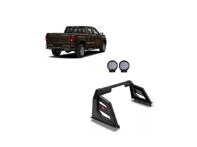 Armour Roll Bar with 9-Inch Black Round LED Lights; Black (07-24 Tundra)