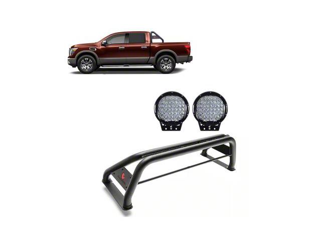 Classic Roll Bar with 9-Inch Black Round LED Lights; Black (07-24 Tundra)