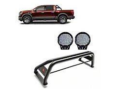 Classic Roll Bar with 9-Inch Black Round LED Lights; Black (07-23 Tundra)