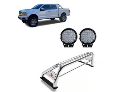 Classic Roll Bar with 9-Inch Black Round LED Lights; Stainless Steel (07-24 Tundra)