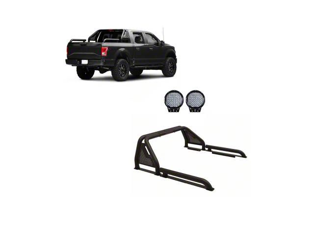 Gladiator Roll Bar with 9-Inch Red Round Flood LED Lights; Black (07-24 Tundra)