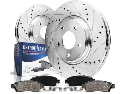 Drilled and Slotted 5-Lug Brake Rotor and Pad Kit; Front (07-21 Tundra)