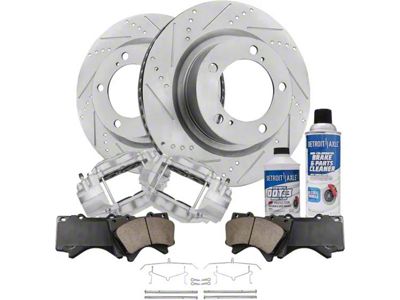 Drilled and Slotted 5-Lug Brake Rotor, Pad, Caliper, Brake Fluid and Cleaner Kit; Front (07-15 Tundra)