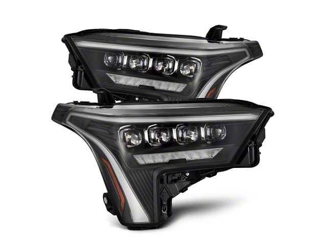 AlphaRex NOVA-Series LED Projector Headlights with Amber DRL; Black Housing; Clear Lens (22-24 Tundra w/ Factory Projector Headlights)
