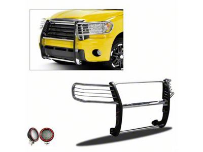 Grille Guard with 5.30-Inch Red Round Flood LED Lights; Stainless Steel (07-21 Tundra)