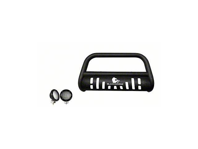 Bull Bar with Skid Plate and 5.30-Inch Black Round Flood LED Lights; Textured Black (07-21 Tundra)