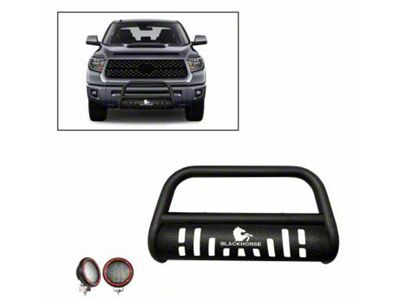 Bull Bar with Skid Plate and 5.30-Inch Red Round Flood LED Lights; Textured Black (07-21 Tundra)