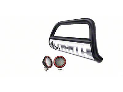 Bull Bar with Stainless Steel Skid Plate and 5.30-Inch Red Round Flood LED Lights; Black (07-21 Tundra)