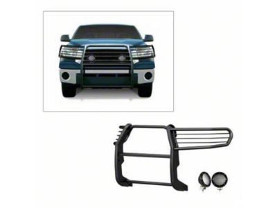 Grille Guard with 5.30-Inch Black Round Flood LED Lights; Black (07-21 Tundra)
