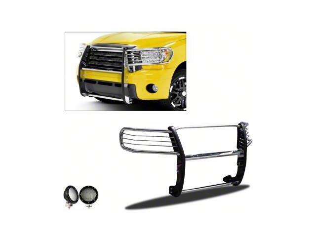 Grille Guard with 5.30-Inch Black Round Flood LED Lights; Stainless Steel (07-21 Tundra)