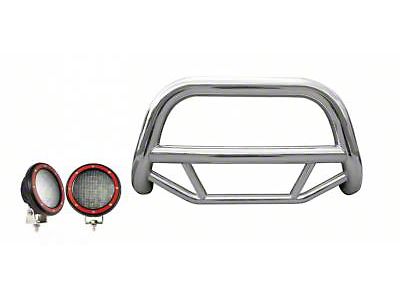Max Bull Bar with 5.30-Inch Red Round Flood LED Lights; Stainless Steel (07-21 Tundra)