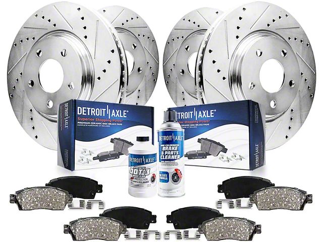 Drilled and Slotted 6-Lug Brake Rotor, Pad, Brake Fluid and Cleaner Kit; Front and Rear (07-21 Tundra)