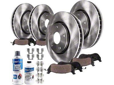 Vented 5-Lug Brake Rotor, Pad, Brake Fluid and Cleaner Kit; Front and Rear (07-21 Tundra)