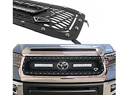 Wire Mesh Rivet Style Upper Grille Insert with LED Lights; Black (18-19 Tundra)