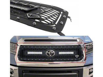 Wire Mesh Rivet Style Upper Grille Insert with LED Lights; Black (18-19 Tundra)